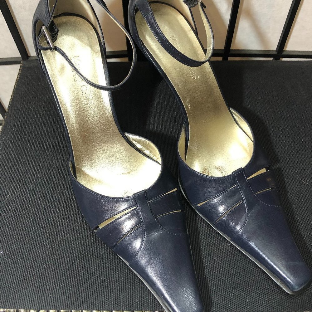 MAX DE CARLO 8B SQUARED TOE HEELS NAVY